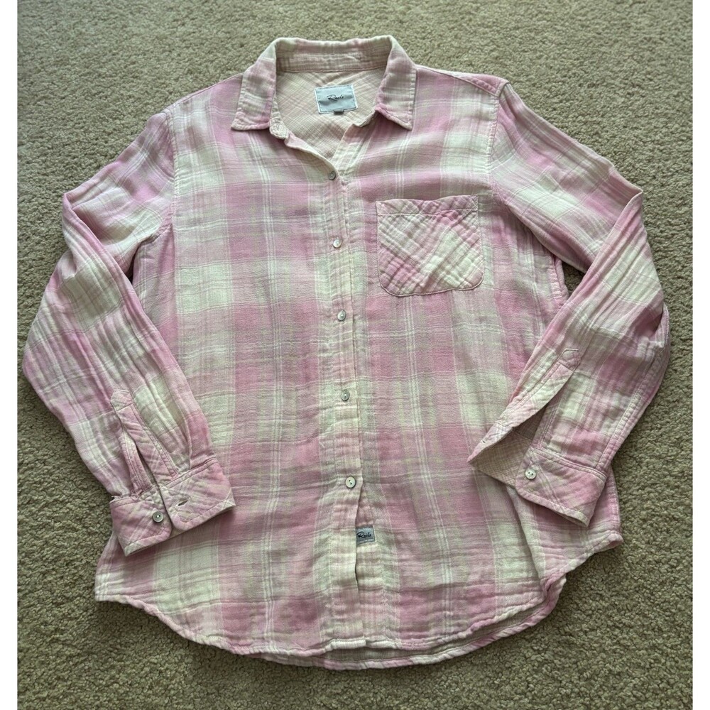 Rails Ellis Button Down Shirt Pink Plaid Rose Sand Ivory Women's Sz Small
